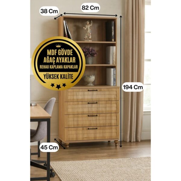 Kids Pera Wood MDF Çekmeceli Şifonyer ve Kitaplık Set | REHAU Kaplama Çekmece Yüzeyleri | Ağaç Ayaklar