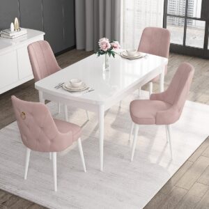 Concept Noa Serisi, 80X132 Açılabilir Mdf Masa, Beyaz Mutfak Masa Takımı, 4 Sandalye