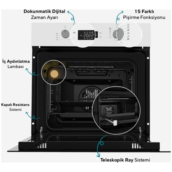 Kumtel Digital Plus 15 Programlı Dokunmatik Beyaz Cam Ankastre Set