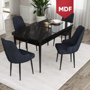 Concept Ram Serisi, MDF 80 x 132 cm Açılabilir Masa Takımı,siyah Mermer Desen Masa 4 Sandalye