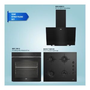 Beko Black Star 3'lü Ankastre Set 5 Modern Tasarımlı Siyah Renk Gazlı Ocak BFC 210 S - Bocd T 6011 Es - Bde 6050 S
