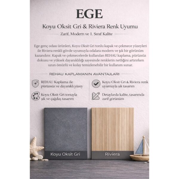 Kids Ege Çocuk Odası Çalışma Masası | 1. Sınıf MDF Kalitesi | REHAU Kaplama Kapaklar | Ağaç Ayaklar |Üstün Kalite
