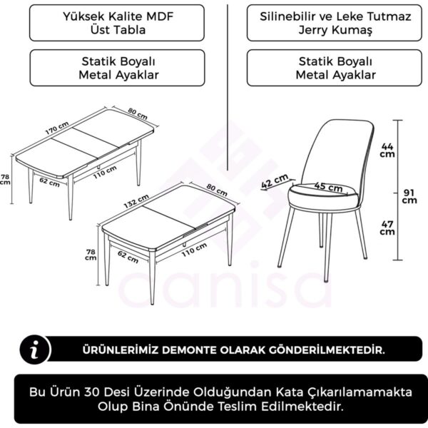 Concept Zen Serisi Mdf Açılabilir Mutfak Masası Takımı-Yemek Masası Takımı Beyaz Masa 4 Sandalye