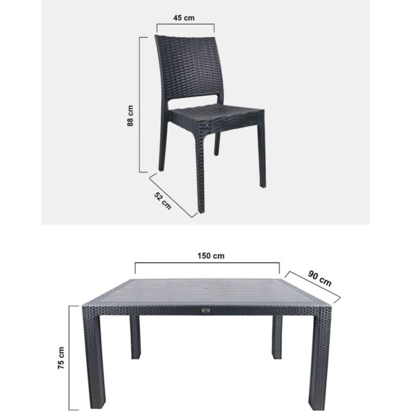 Mandella 90 x 150 6 Kişilik Antrasit Plastik Bahçe Mobilyası Mutfak Balkon Takımı