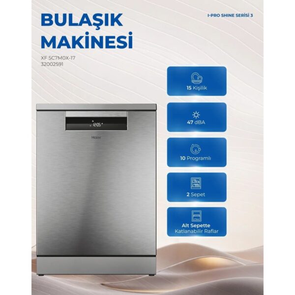 Haier Xf 5C7M0X-17 10 Programlı Wi-Fi Bağlantılı Bulaşık Makinesi C Enerji Sınıfı